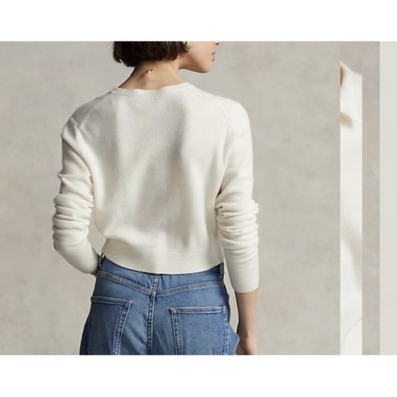 Polo Ralph Lauren Women's  Cropped Cashmere Crewneck Cardigan Sweater Medium - Picture 2 of 12